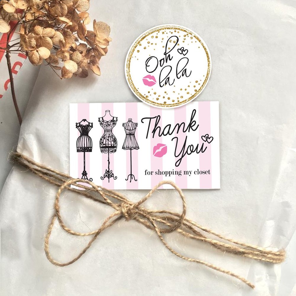 Poshmark French Thank You Card & Sticker Combo (50) - Picture 1 of 4
